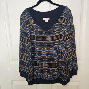 Liz Claiborne Women's Navy Design Blouse XL